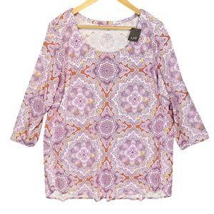 J. Jill‎ Luxe Supima Cotton Tencel A-Line Tunic Top Multicolor Print NWT Size L